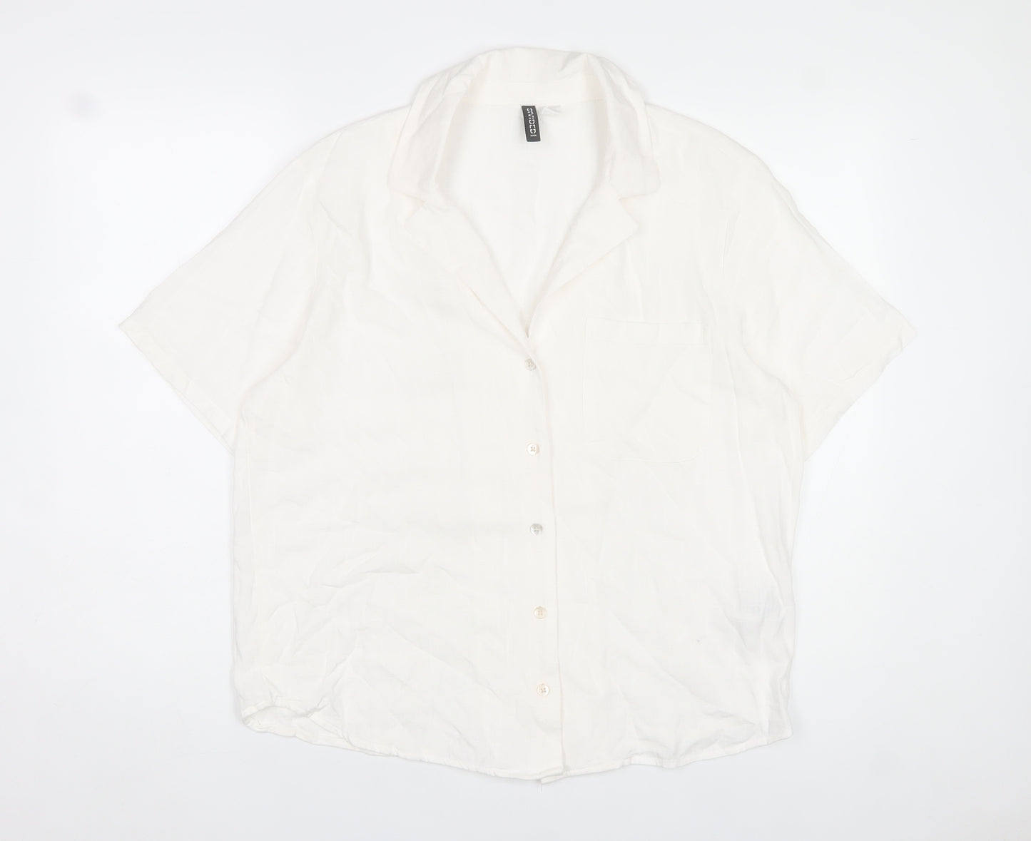 H&M Divided Womens White Linen Blend Short Sleeve Button Up Shirt Size S