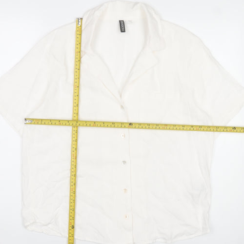 H&M Divided Womens White Linen Blend Short Sleeve Button Up Shirt Size S