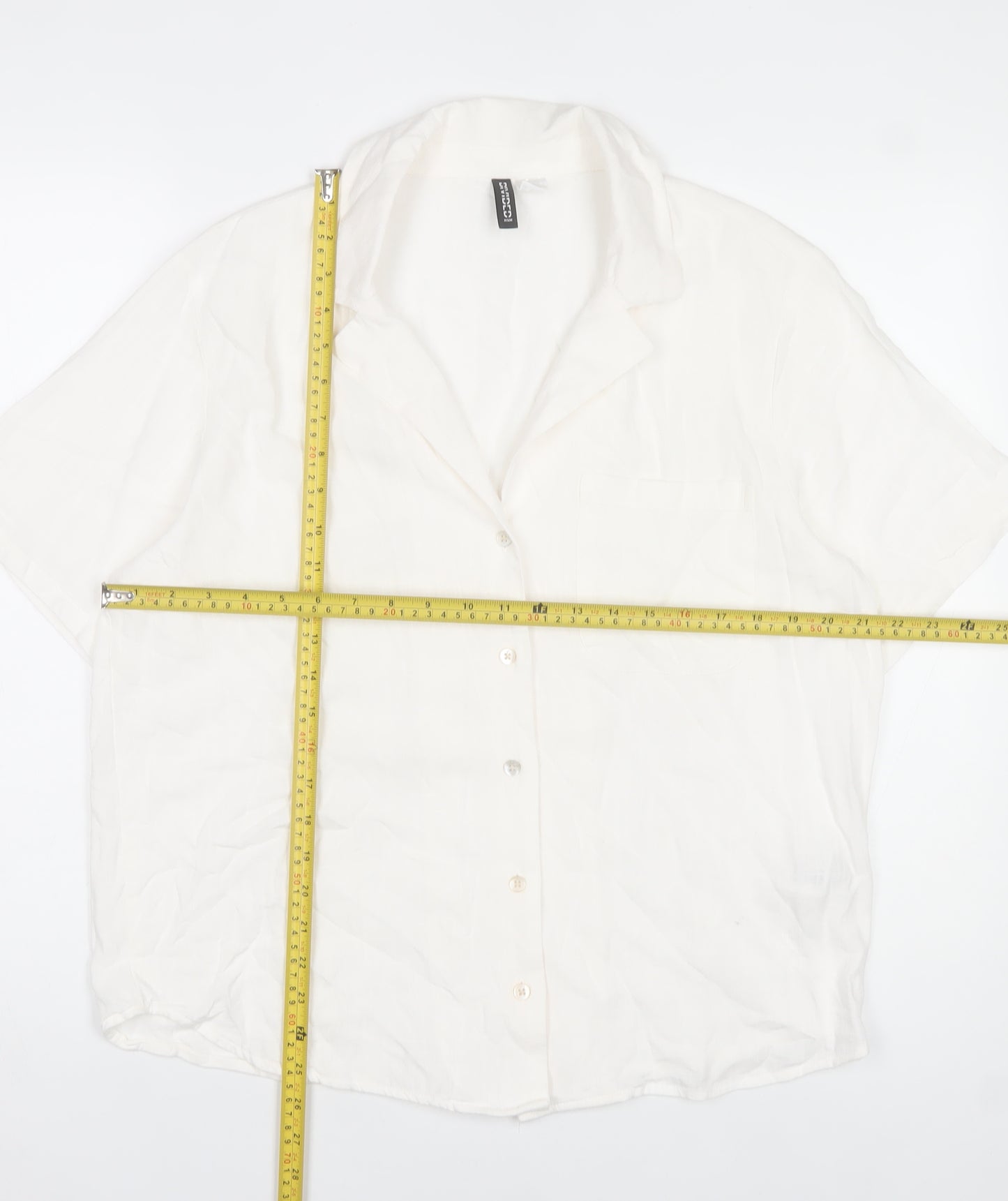 H&M Divided Womens White Linen Blend Short Sleeve Button Up Shirt Size S