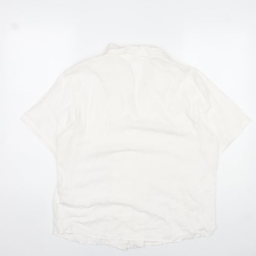H&M Divided Womens White Linen Blend Short Sleeve Button Up Shirt Size S