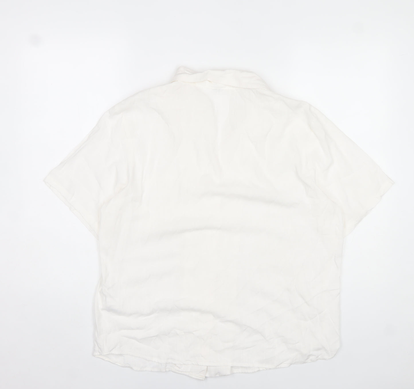 H&M Divided Womens White Linen Blend Short Sleeve Button Up Shirt Size S