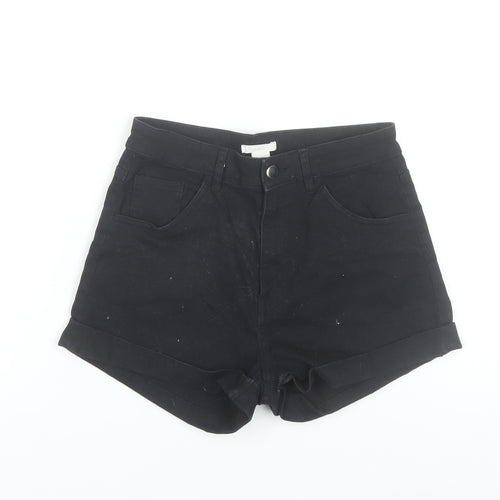 H&M Women Black High Rise Cotton Stretch Hot Pants Shorts Size 10