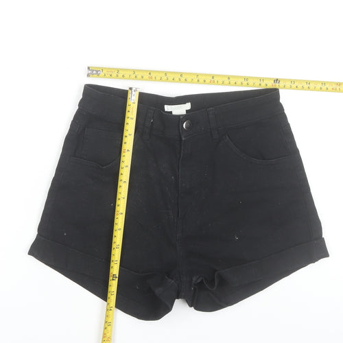 H&M Women Black High Rise Cotton Stretch Hot Pants Shorts Size 10