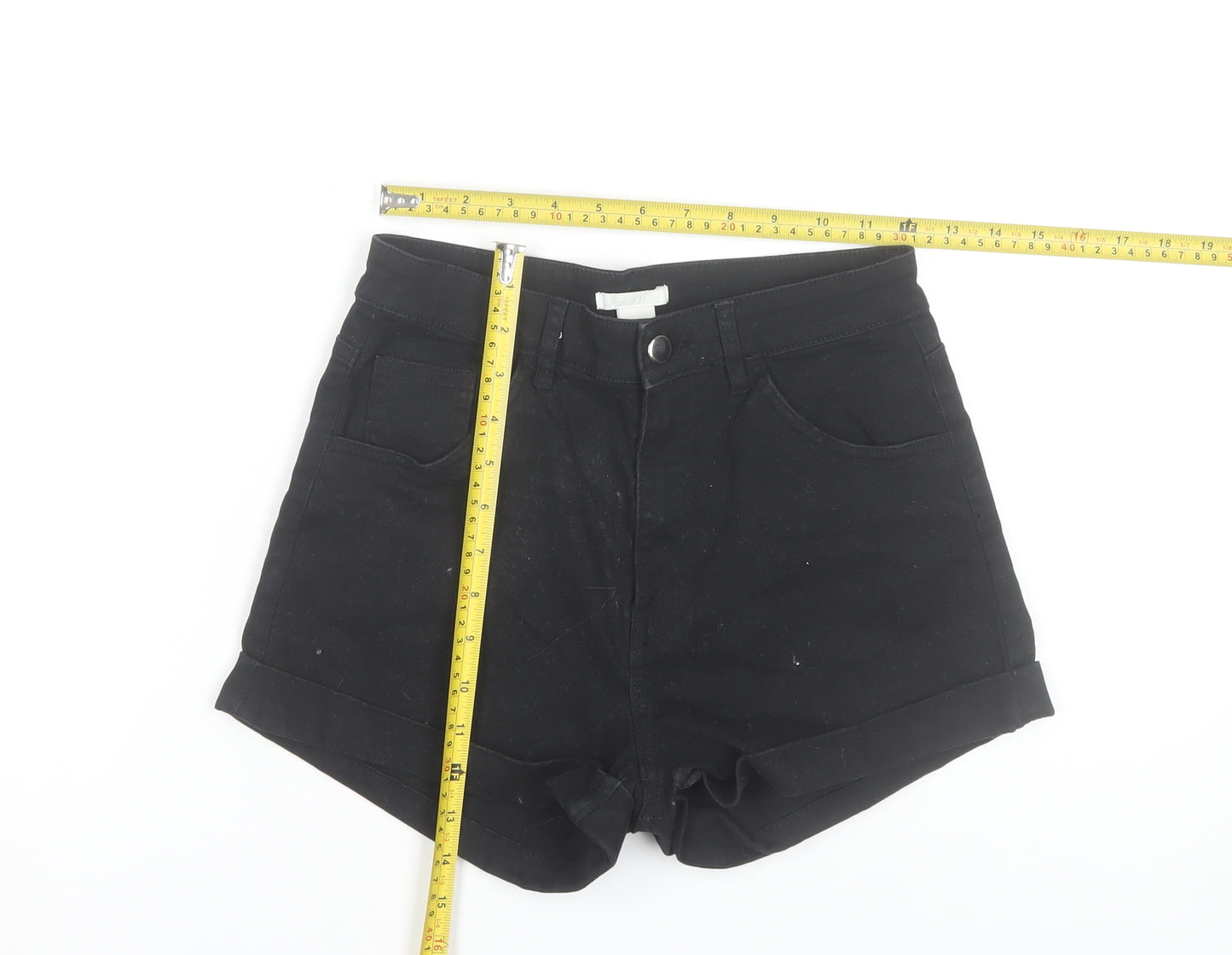 H&M Women Black High Rise Cotton Stretch Hot Pants Shorts Size 10