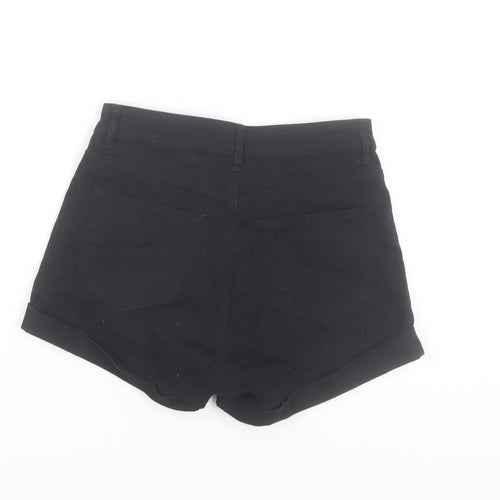 H&M Women Black High Rise Cotton Stretch Hot Pants Shorts Size 10