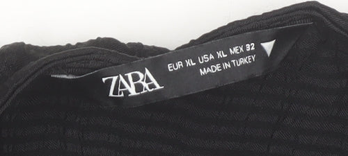 Zara Women Black Wrap Dress Size 16 Woven V-Neck Long Sleeve