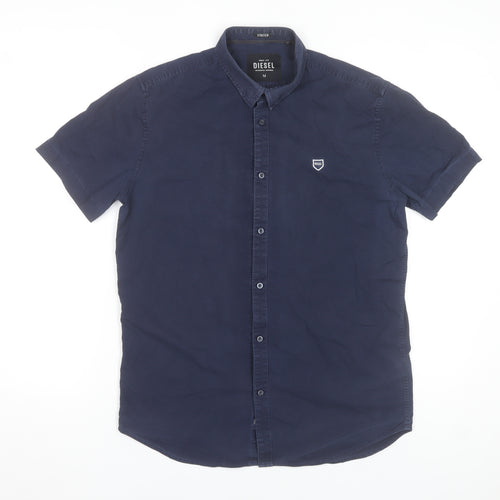 Diesel Men's Blue Regular Fit Short Sleeve Button-Up Shirt Size M
