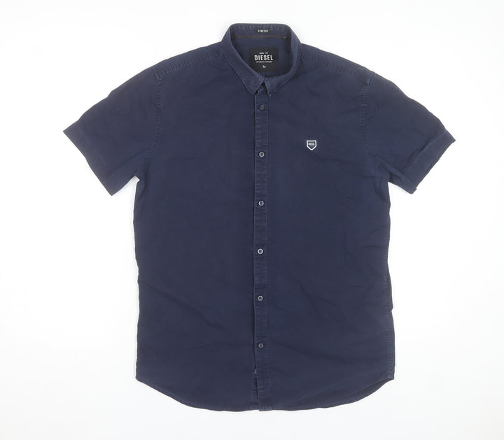 Diesel Men's Blue Regular Fit Short Sleeve Button-Up Shirt Size M