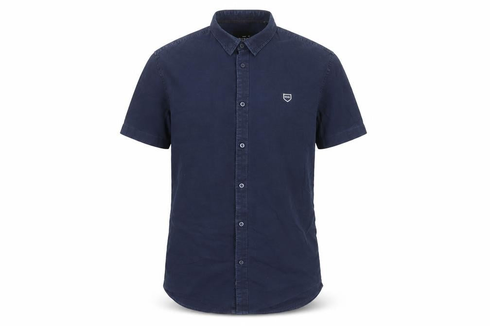 Front view of Diesel Men's Blue Regular Fit Short Sleeve Button-Up Shirt, size M