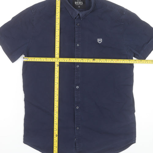 Diesel Men's Blue Regular Fit Short Sleeve Button-Up Shirt Size M