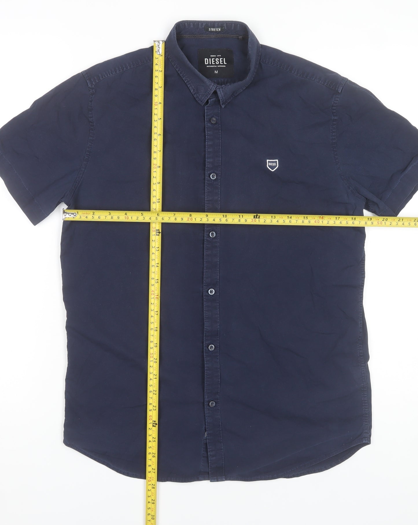 Diesel Men's Blue Regular Fit Short Sleeve Button-Up Shirt Size M