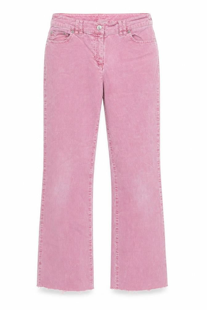 Front view of Next women’s pink corduroy flared trousers uk 8 regular