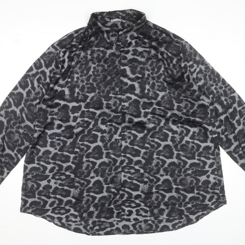 Gallery Women's Black Animal Print Long Sleeve Blouse Size 20