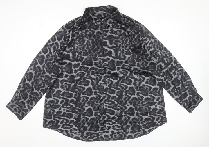 Gallery Women's Black Animal Print Long Sleeve Blouse Size 20