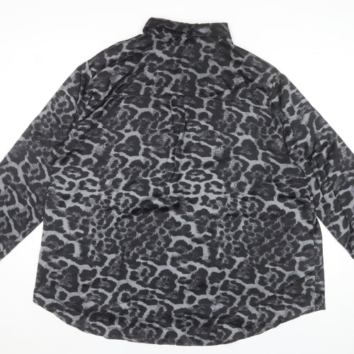 Gallery Women's Black Animal Print Long Sleeve Blouse Size 20