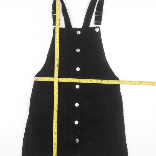 Topshop Women Black Corduroy Pinafore Dress Size 8 Sleeveless Button Front