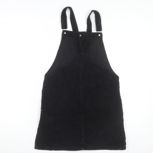 Topshop Women Black Corduroy Pinafore Dress Size 8 Sleeveless Button Front