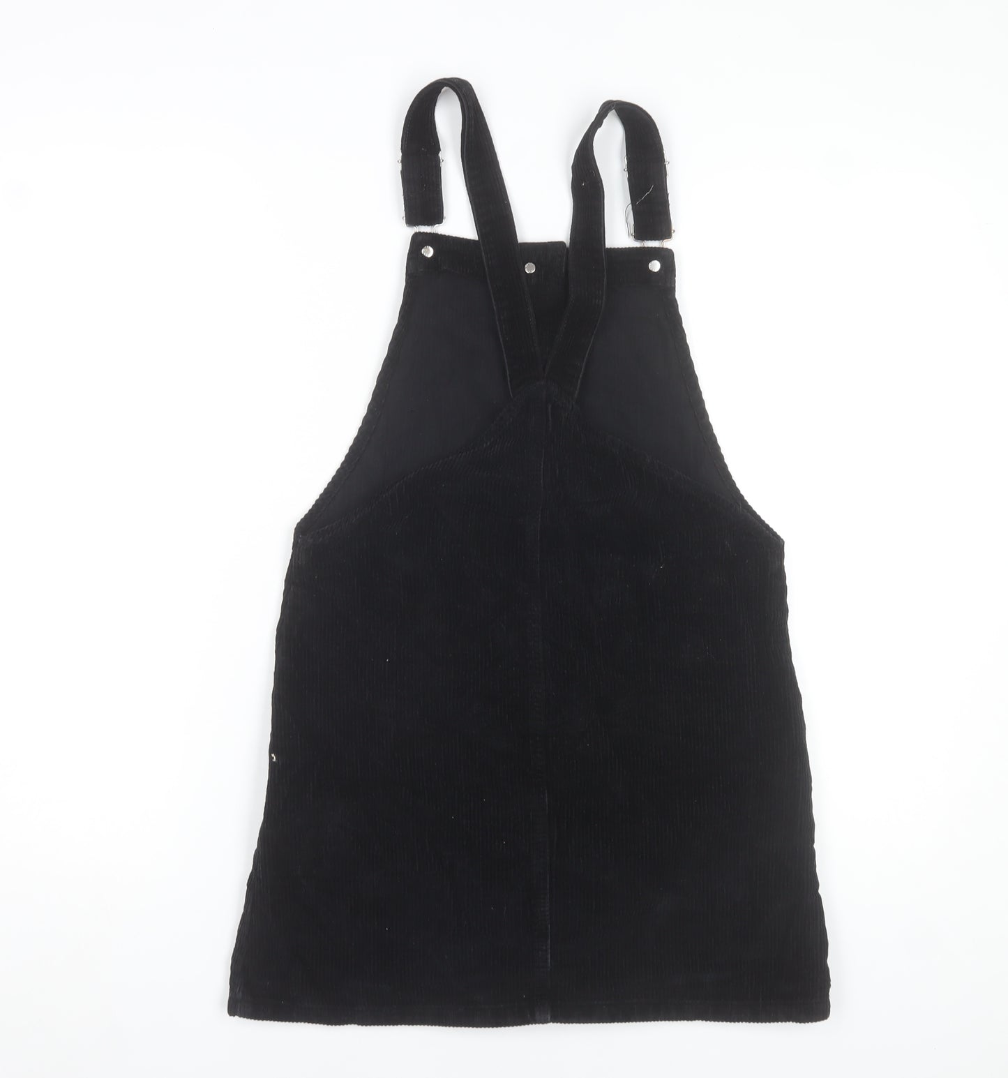 Topshop Women Black Corduroy Pinafore Dress Size 8 Sleeveless Button Front