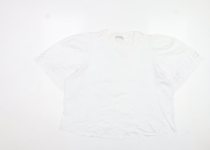 Gallery Womens White Cotton Short Sleeve Blouse XL