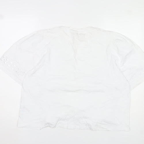 Gallery Womens White Cotton Short Sleeve Blouse XL