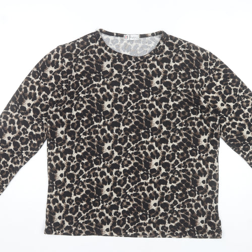 Oujian Women's Brown Leopard Print Long Sleeve T-Shirt Size 2XL