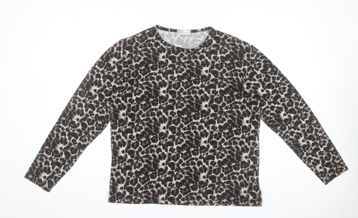 Oujian Women's Brown Leopard Print Long Sleeve T-Shirt Size 2XL