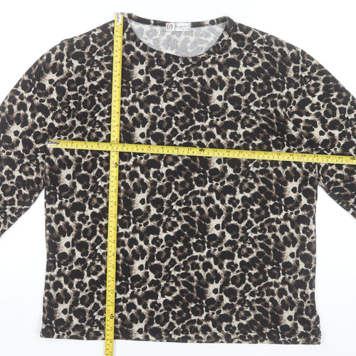 Oujian Women's Brown Leopard Print Long Sleeve T-Shirt Size 2XL