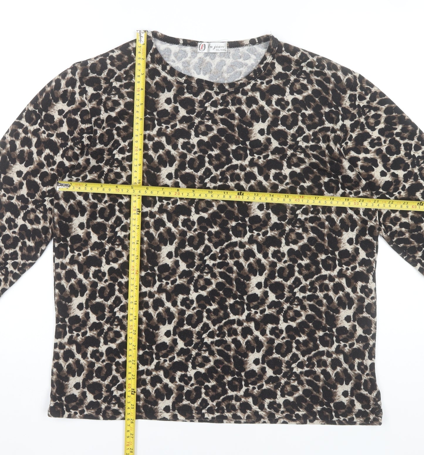 Oujian Women's Brown Leopard Print Long Sleeve T-Shirt Size 2XL