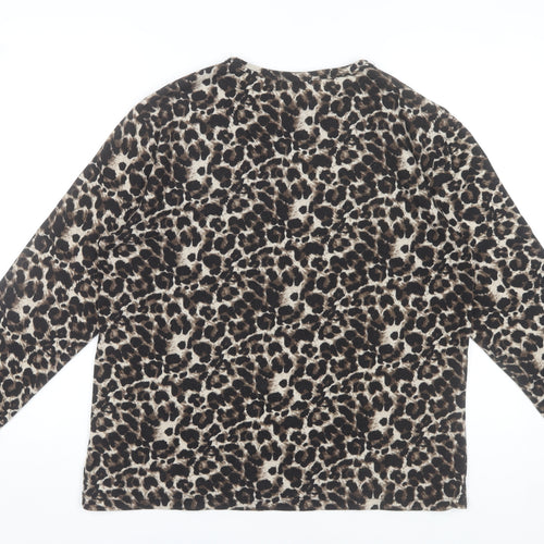 Oujian Women's Brown Leopard Print Long Sleeve T-Shirt Size 2XL