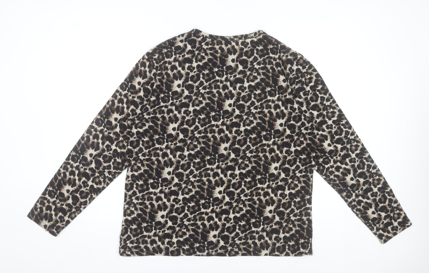 Oujian Women's Brown Leopard Print Long Sleeve T-Shirt Size 2XL