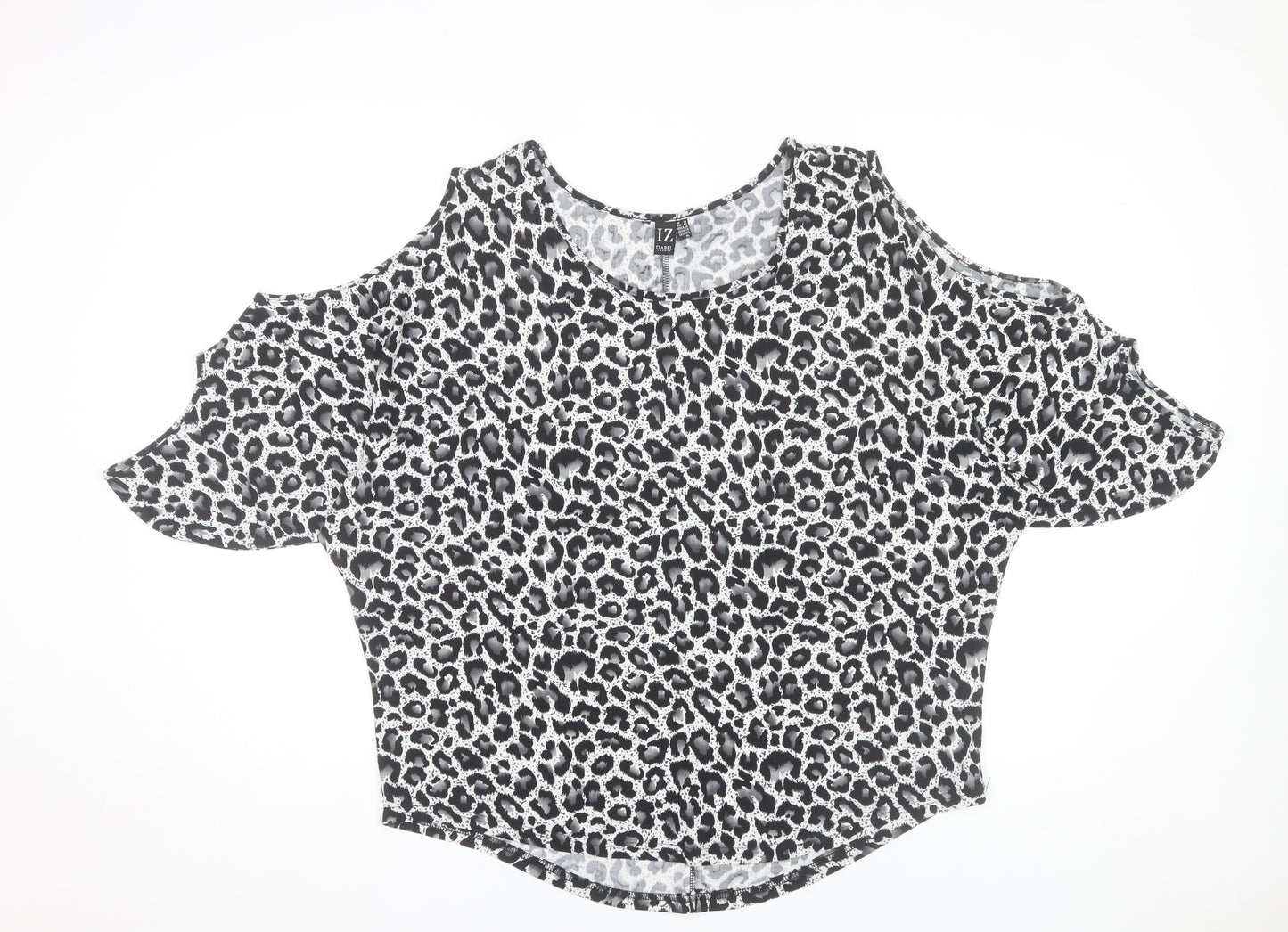 Izabel London Women's Grey Animal Print Cold Shoulder Top Size 14