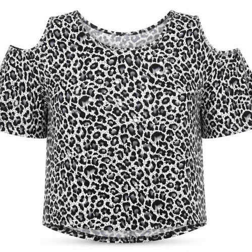 Izabel London Women's Grey Animal Print Cold Shoulder Top Size 14