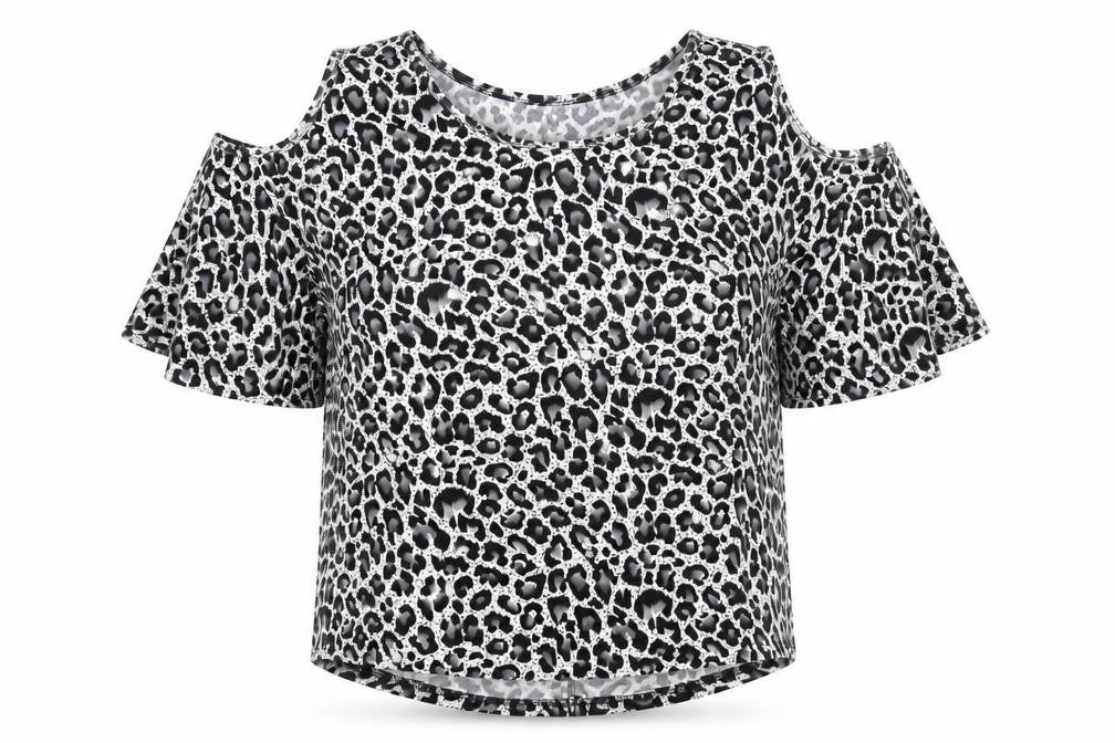 Izabel London Women's Grey Animal Print Cold Shoulder Top Size 14