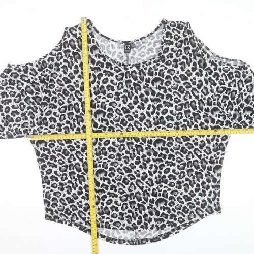 Izabel London Women's Grey Animal Print Cold Shoulder Top Size 14