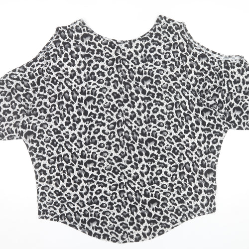 Izabel London Women's Grey Animal Print Cold Shoulder Top Size 14