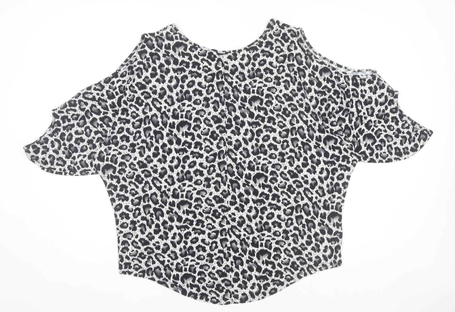 Izabel London Women's Grey Animal Print Cold Shoulder Top Size 14