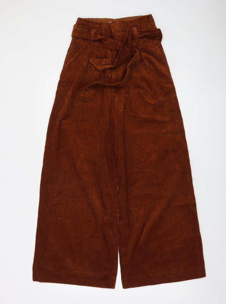 Denim Co. Womens Brown Corduroy Paperbag Wide-Leg Trousers Size 4