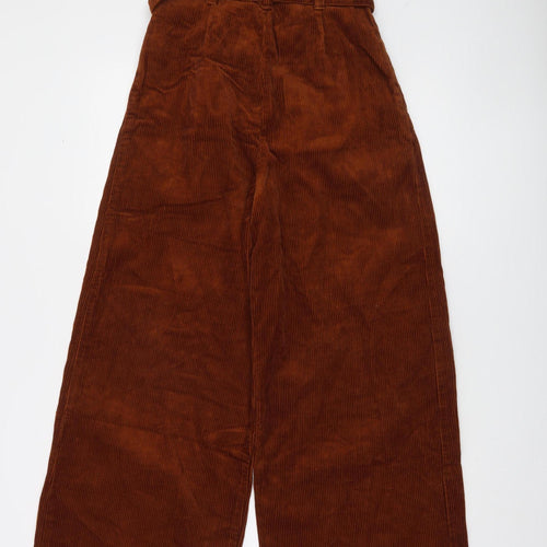 Denim Co. Womens Brown Corduroy Paperbag Wide-Leg Trousers Size 4