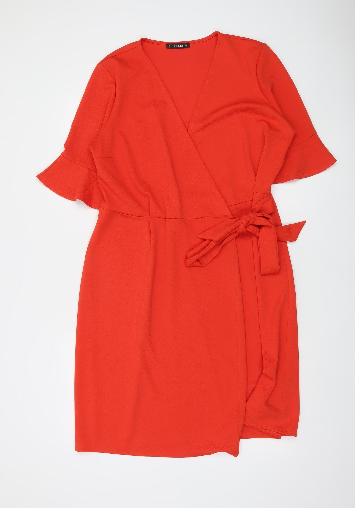 Dunnes Women’s Red Wrap Dress Size 14 Knee Length Belted