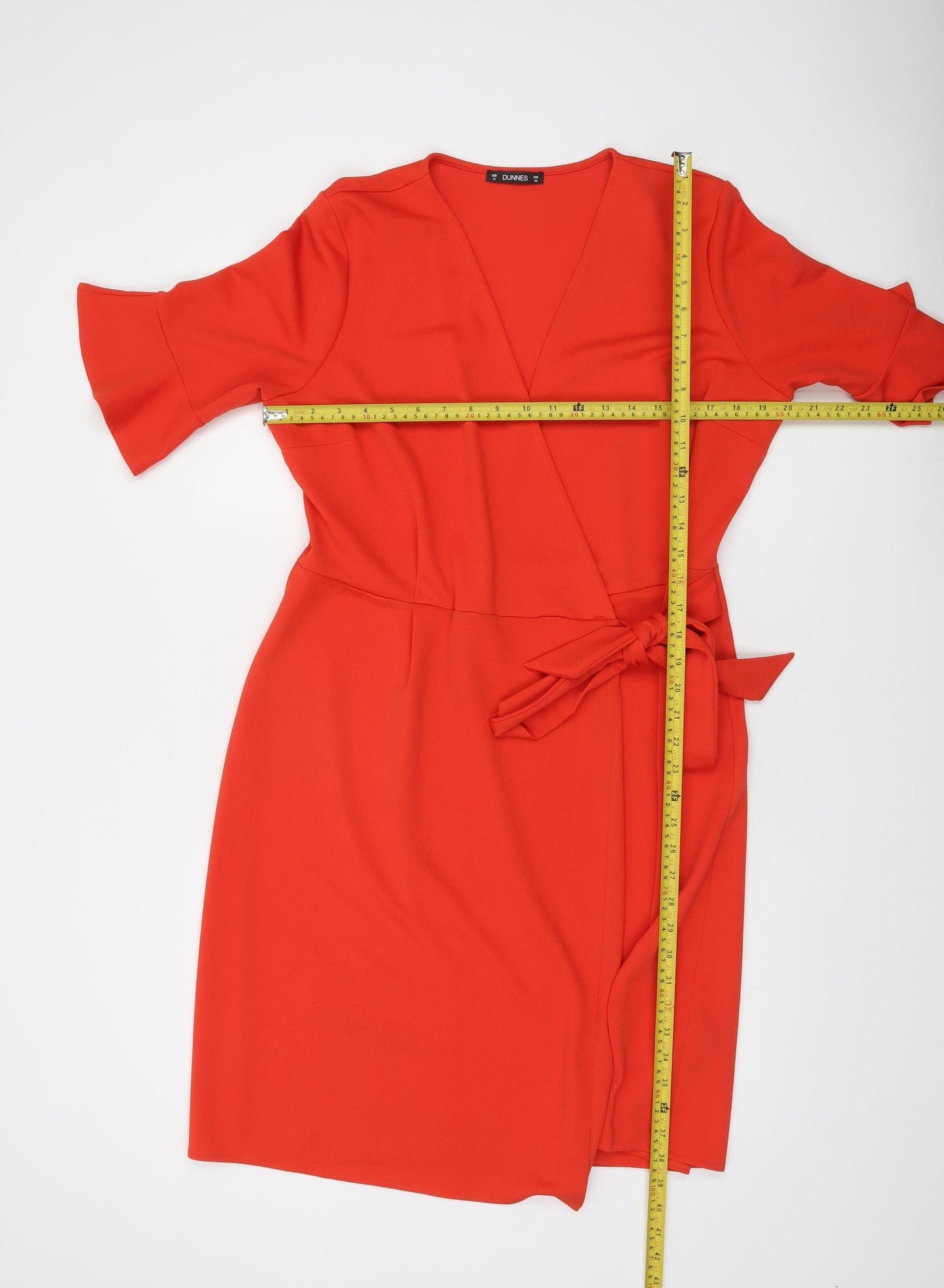 Dunnes Women’s Red Wrap Dress Size 14 Knee Length Belted