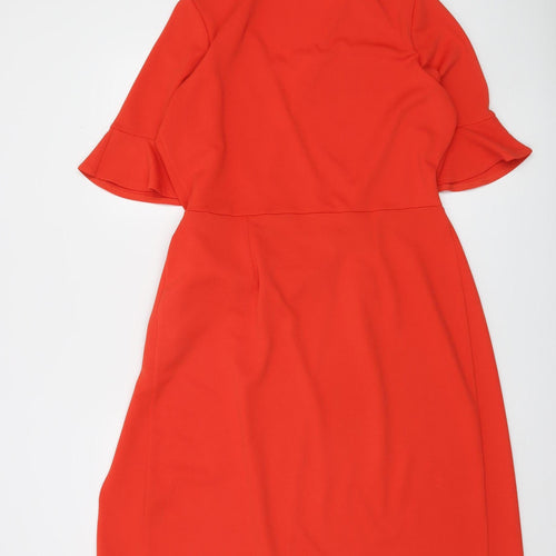 Dunnes Women’s Red Wrap Dress Size 14 Knee Length Belted