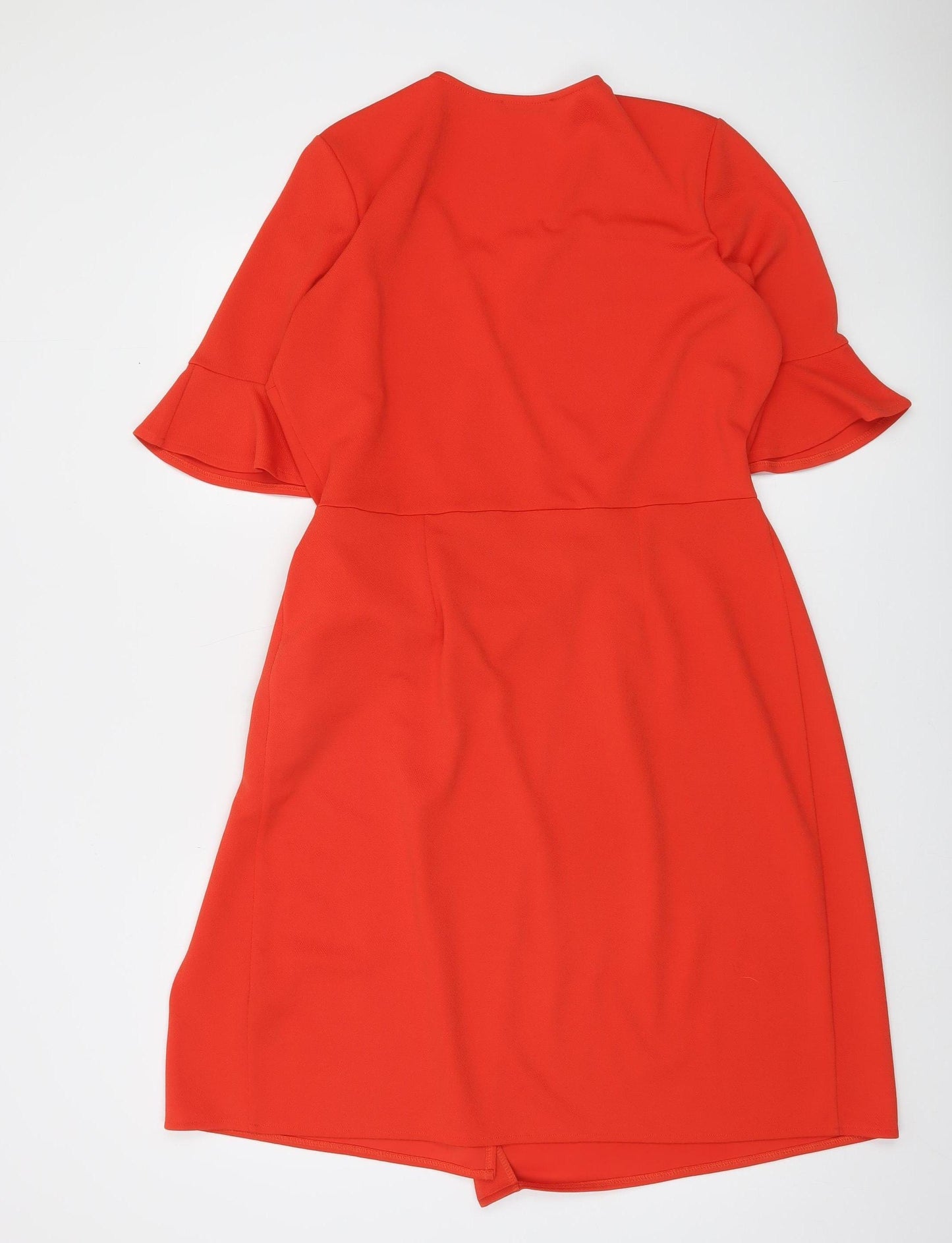 Dunnes Women’s Red Wrap Dress Size 14 Knee Length Belted