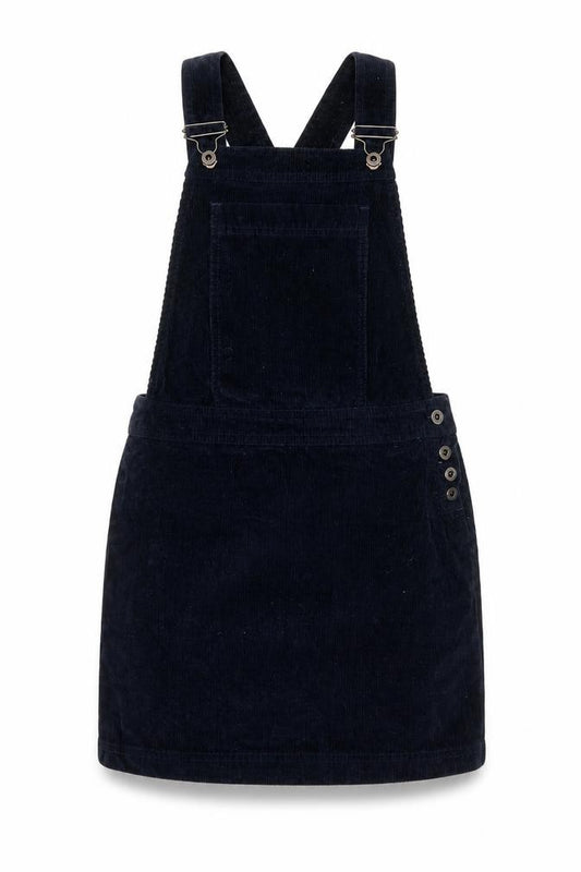 Front view of Jack Wills Women Blue Corduroy Pinafore Dress, size 8