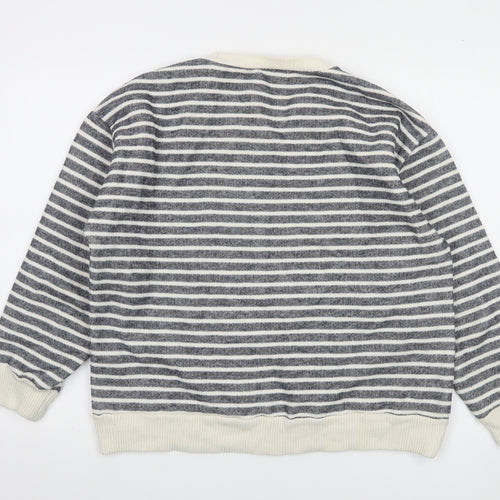 Zara Women Grey Striped Crew Neck Cotton Sweatshirt Size L