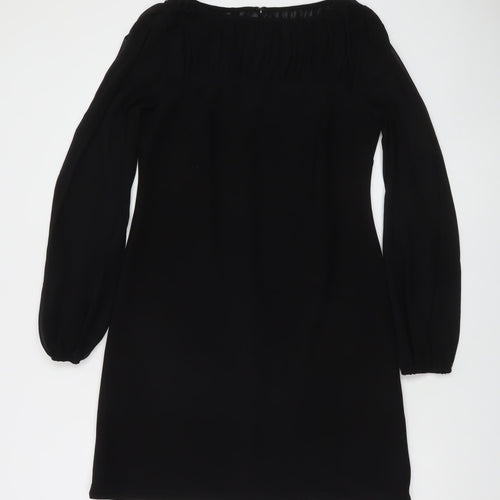 Taylor Women’s Black Knee Length Shift Dress Size 10 Long Sleeve Pleated