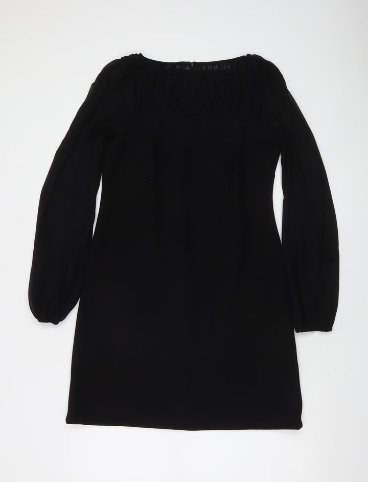 Taylor Women’s Black Knee Length Shift Dress Size 10 Long Sleeve Pleated