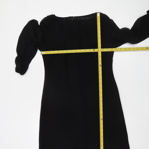Taylor Women’s Black Knee Length Shift Dress Size 10 Long Sleeve Pleated