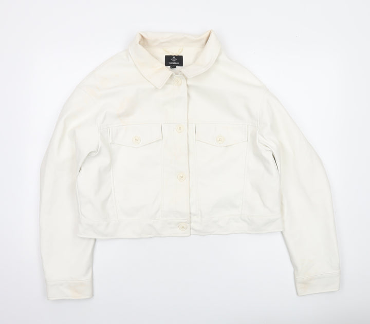 Threadbare Womens Ivory Faux Leather Cropped Jacket Size 16