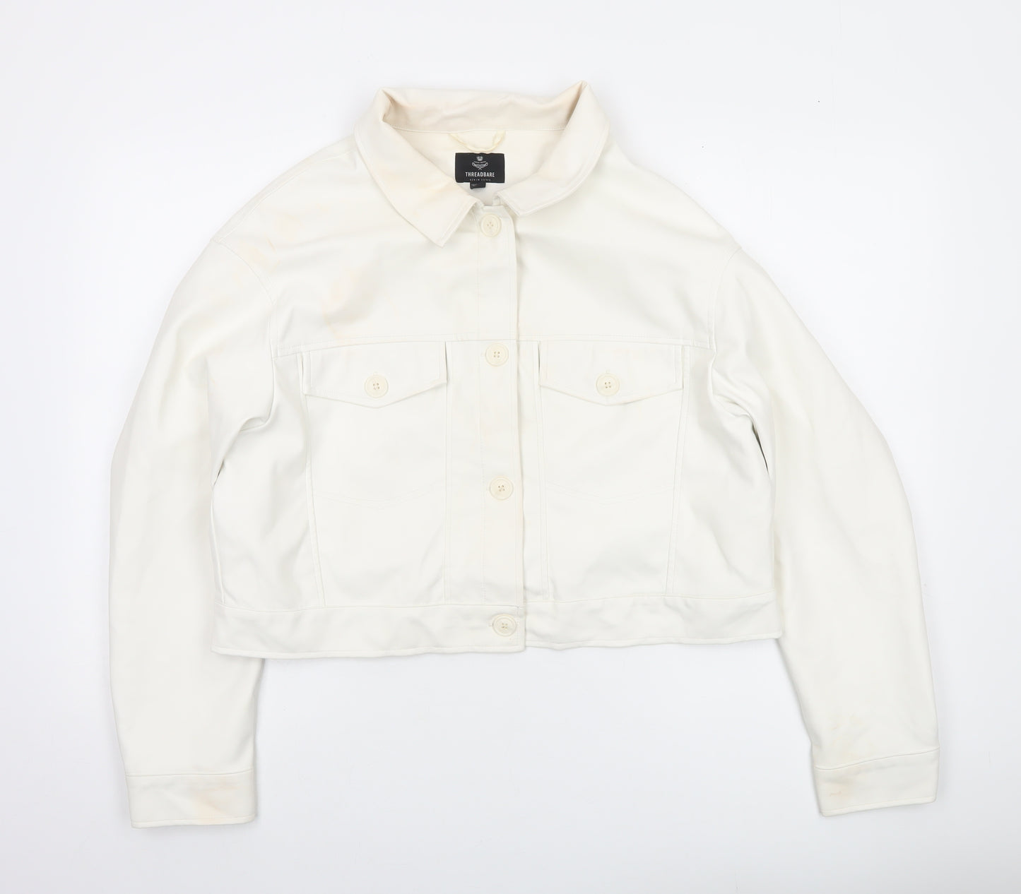 Threadbare Womens Ivory Faux Leather Cropped Jacket Size 16
