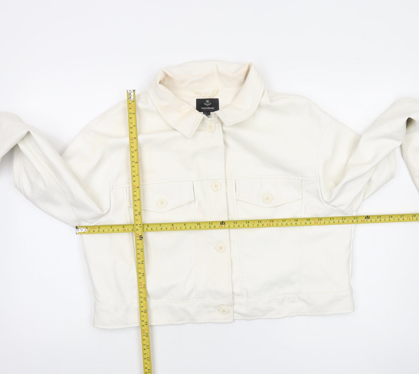 Threadbare Womens Ivory Faux Leather Cropped Jacket Size 16